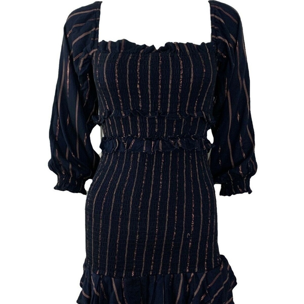 Vintage Havana Navy BlueSmockedMiniDressSize Small - Picture 2 of 4
